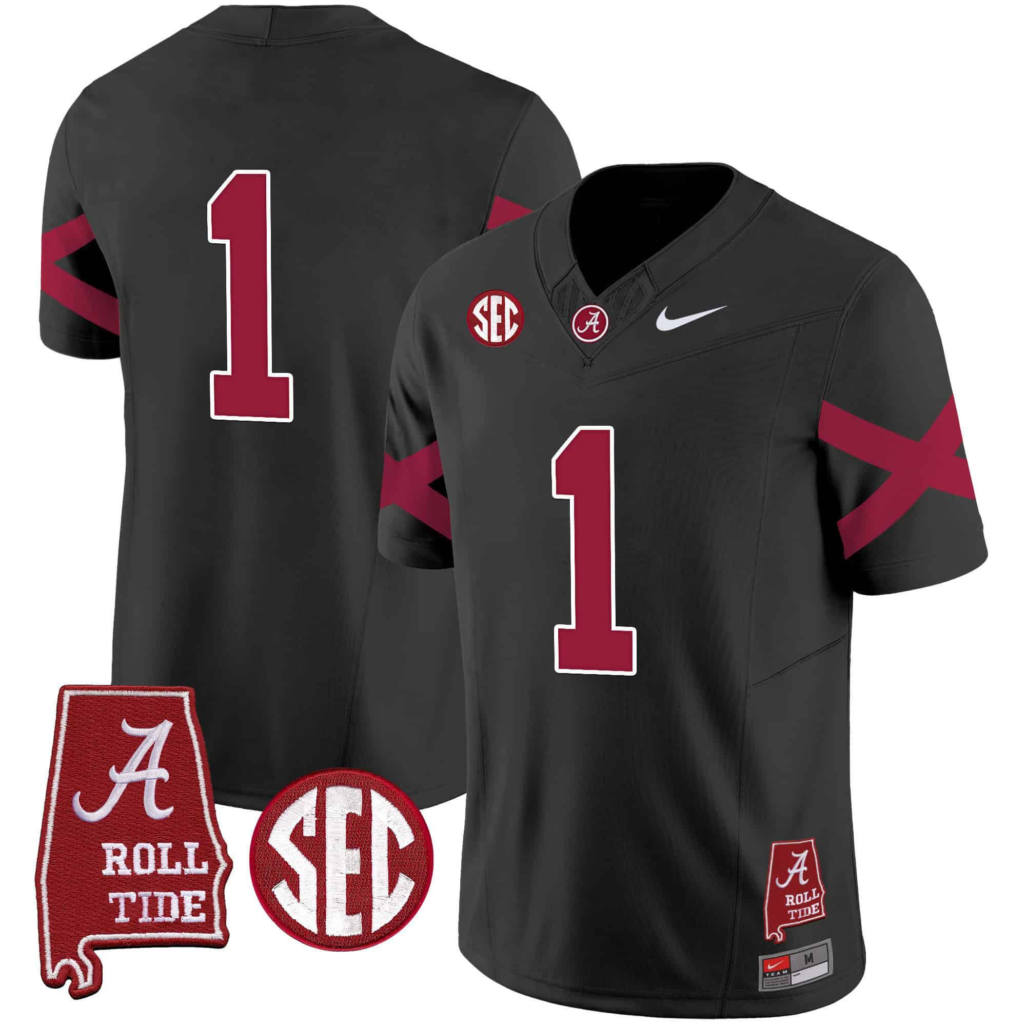 Men Alabama Crimson Tide #1 No Name Black Map Vapor Limited 2024 Nike NCAA Jersey